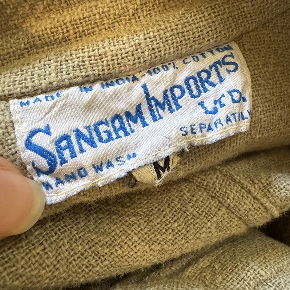 Vtg Sangam Imports Long Jacket Neutral Minimalist Cotton Button Up Tunic Size M - Picture 6 of 6